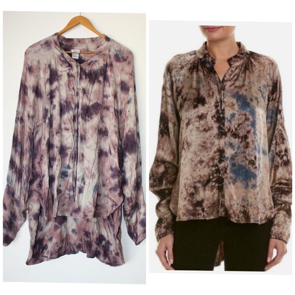 XCVI Ayro Tie Dye top Size XL Wash Tunic Button Front Long Sleeve Wash purple